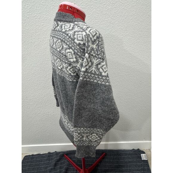 Wool Fair Isle Sweater Gray Cream Nordic Winter Pullover - Picture 4 of 6